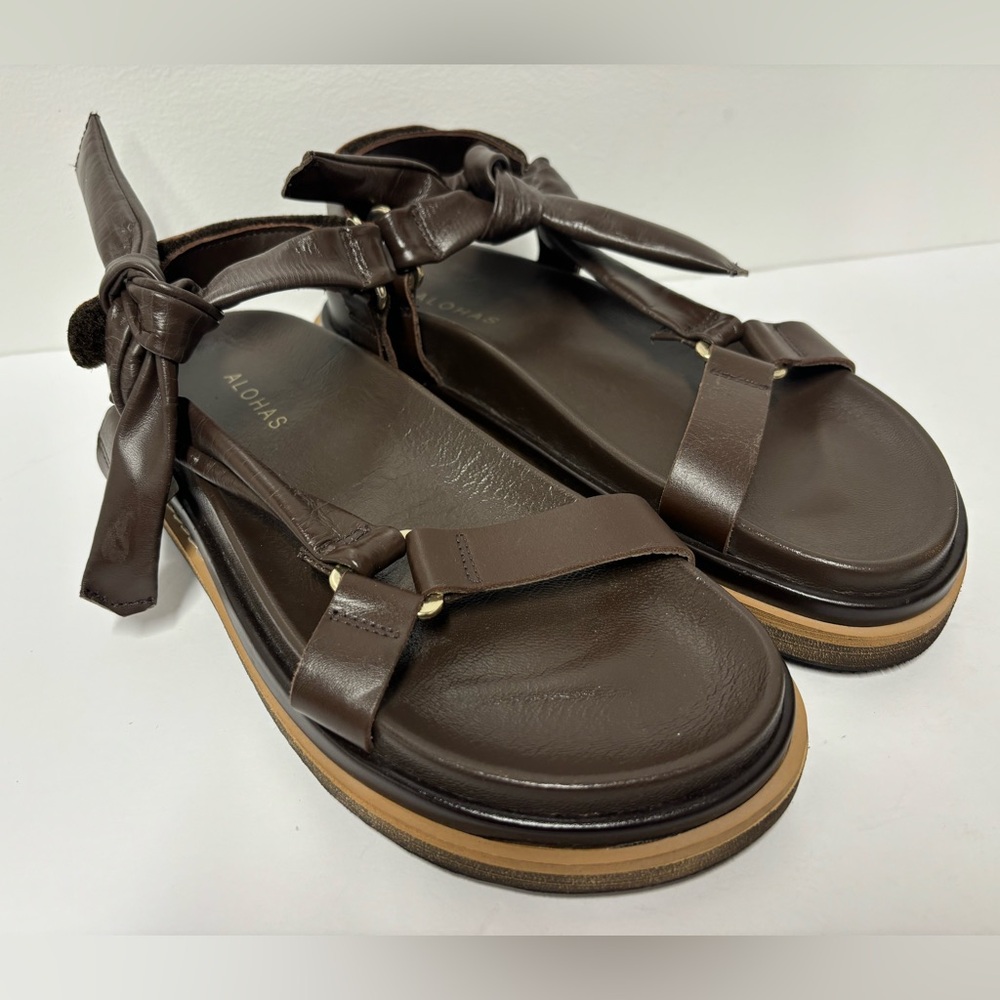 ALOHAS Sandalina Tied Together Brown Leather Ankle Strap Sandals Women’s 7-7.5